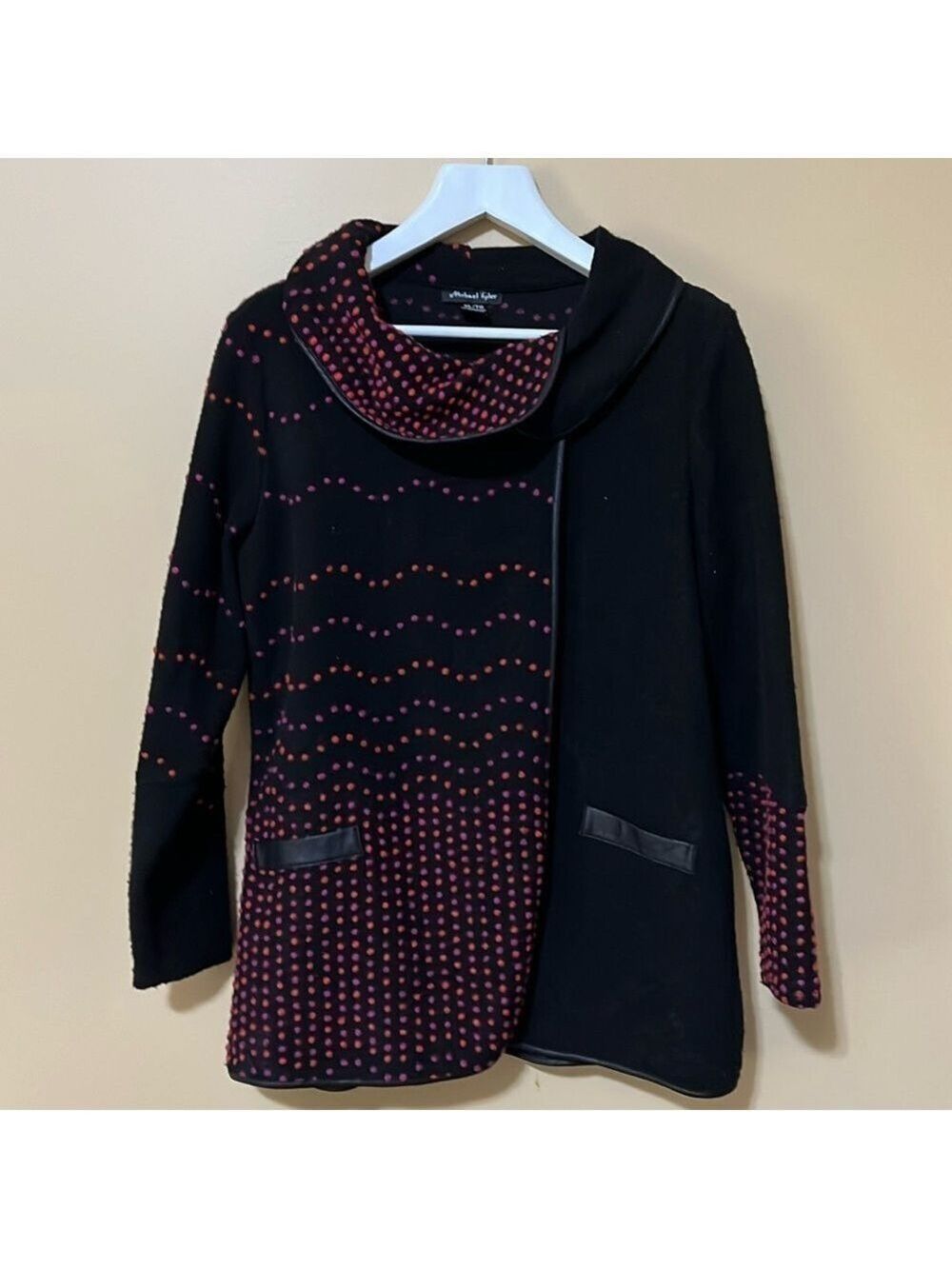 MICHAEL TYLER pullover jacket sweater. Black with polka dots. XL